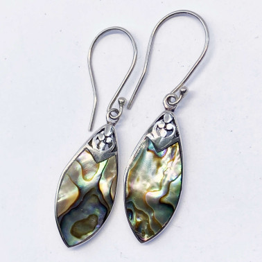 ER 13252 AB-(UNIQUE 925 BALI SILVER EARRINGS WITH ABALONE)